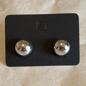 Silver Tone Shiny Ball Post Stud Earrings
